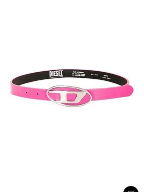 Diesel Hot Pink Leather Belt with Silver Oval D Logo Buckle